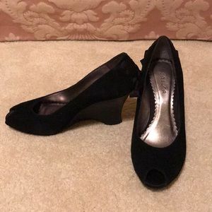 Unisa black suede wedges